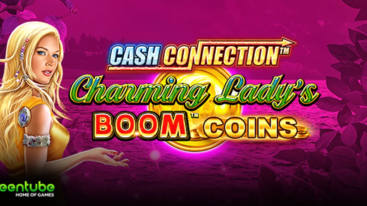 Tampilan layar permainan slot Cash Connection Charming Lady’s Boom Coins dengan nuansa retro