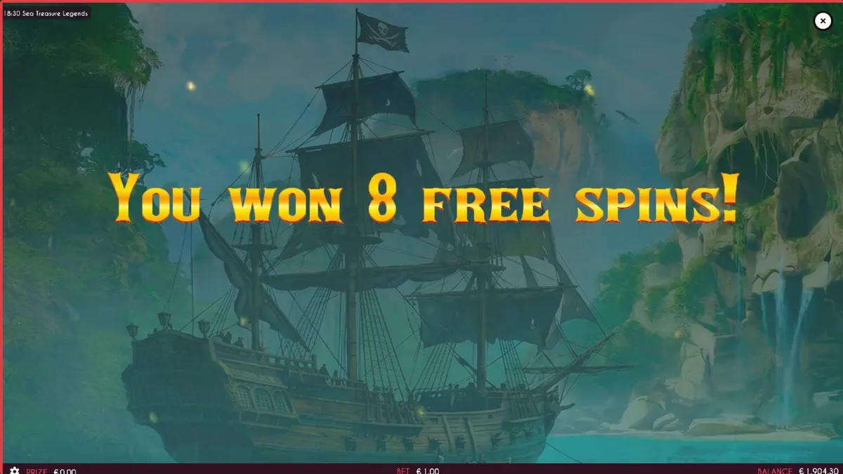 Tampilan visual slot Sea Treasures Legend dengan tema bajak laut dan peta harta karun