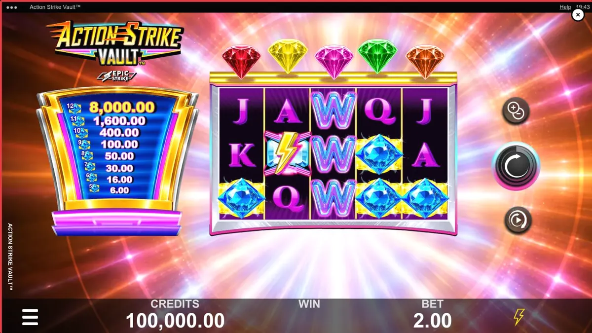 Tampilan visual slot Action Strike Vault dengan tema kasino luar angkasa